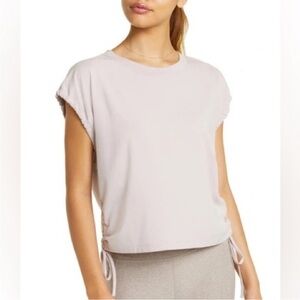 Zella Ruched Side Tie Pima Cotton Blend T-Shirt – Lilac – Size L